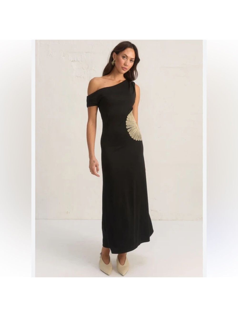 Mon Renn Black Yarah Floral Embroidery Maxi Dress Size Small NWT - Picture 2 of 12
